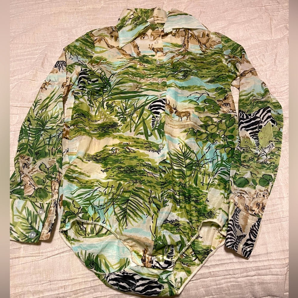 Vintage 1960s Safari Print Button-Up Bodysuit - Picture 8 of 13